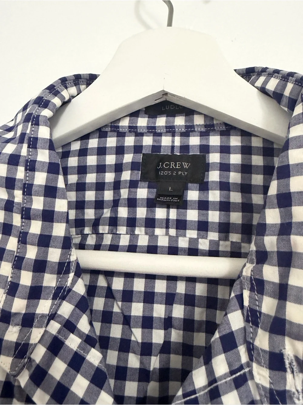 J. Crew Navy and White Gingham Button-Down Shirt